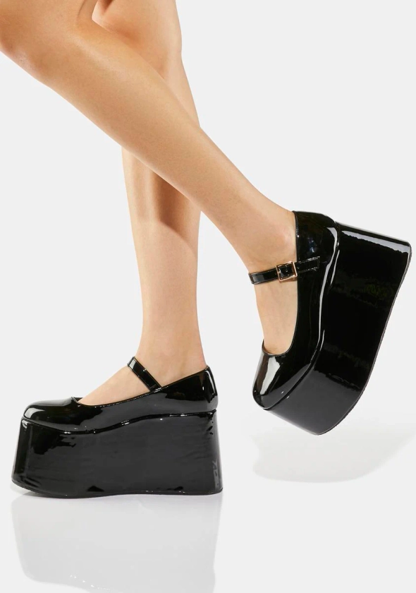 Patent Vegan Leather Mary Jane Shoes - Black