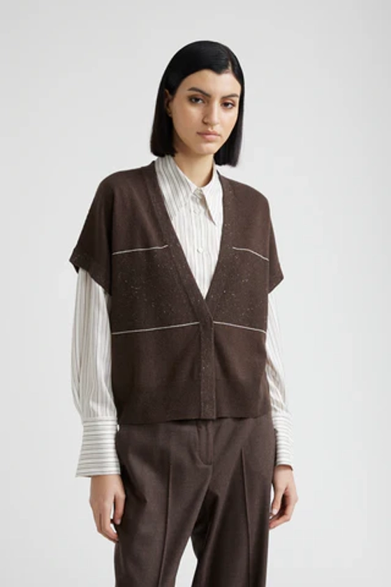 Wool, silk, cashmere and lurex short sleeve cardigan