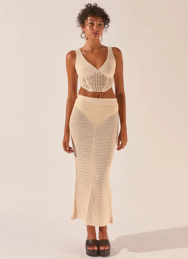 Road Trips To The Coast Crochet Midi Skirt - Seashell