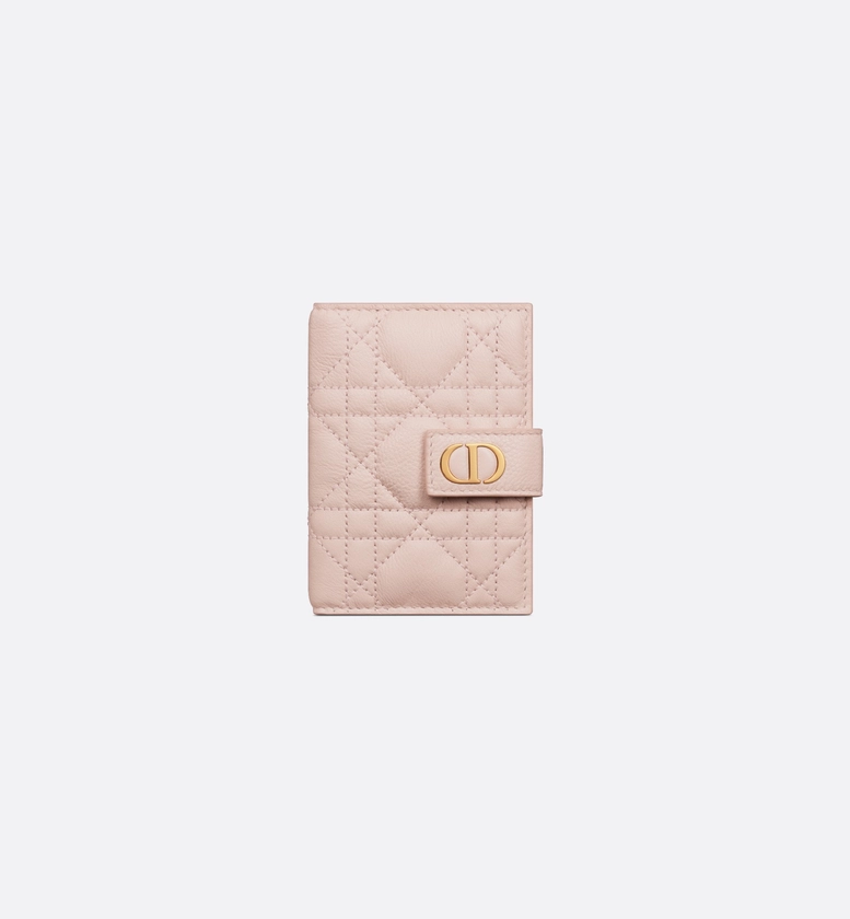 Dior Caro Dandelion Card Holder Powder Pink Supple Cannage Calfskin | DIOR