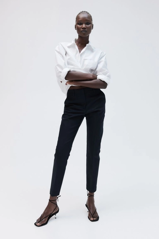 Pantalon cigarette - Taille régulière - Longueur cheville - Bleu marine - FEMME | H&M FR