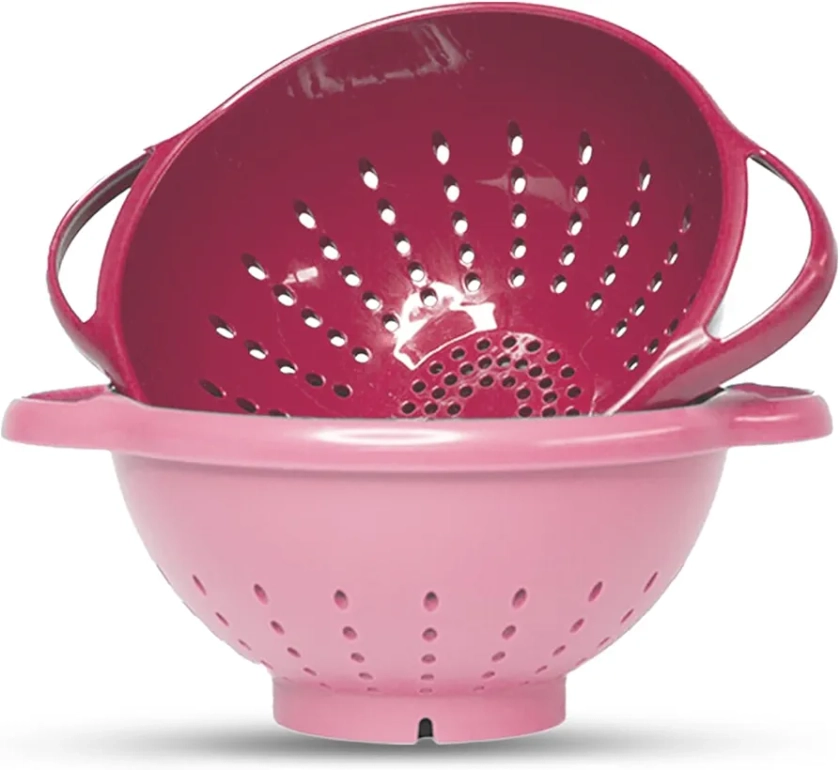 Crisp 2 Pack Mini Colander Berry Baskets - Plastic, Durable Kitchenware, Dishwasher Safe - Made in the USA - Pink