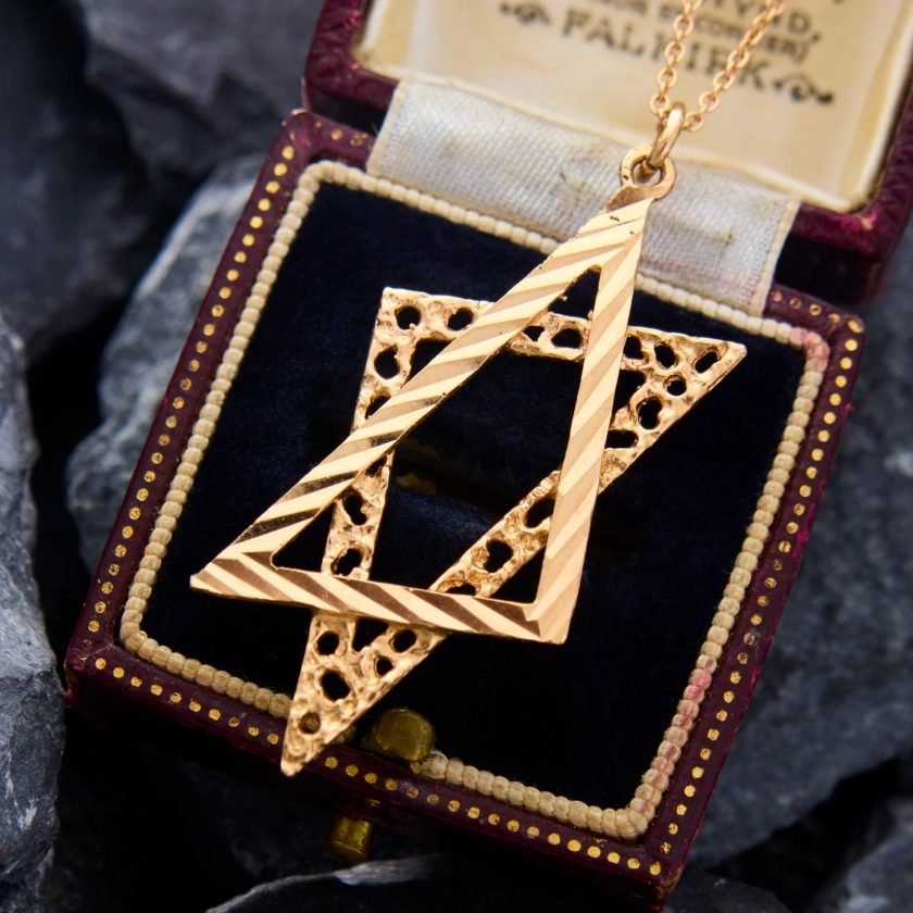 Elongated Star of David Pendant Necklace 14K Rose Gold