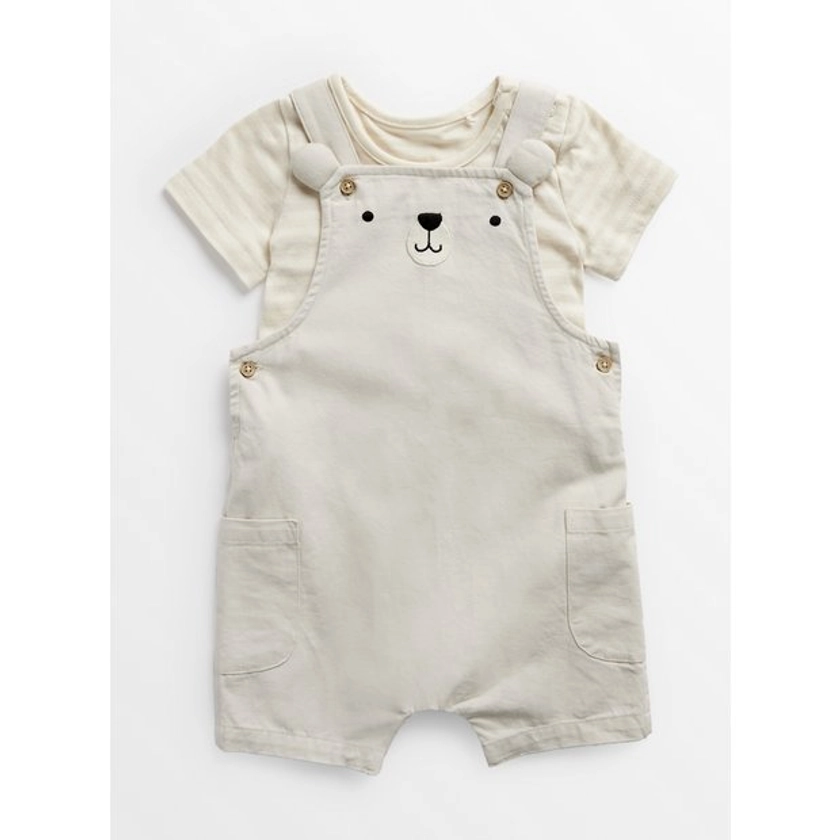 Buy Cream Bear Face Short Dungarees & Bodysuit Set 6-9 months | Outfits and sets | Tu