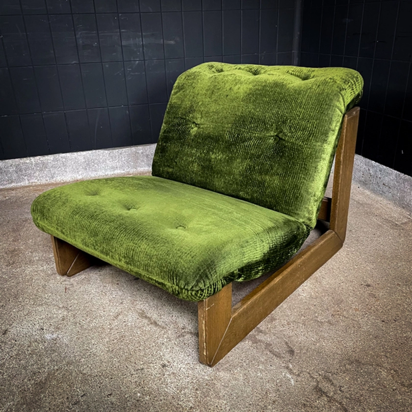 3 Pieces, Mid Century Armchair – Green Fabric With Oak Wood | Vinterior