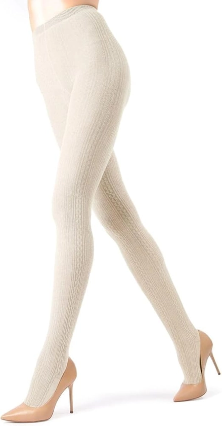 MeMoi Toronto Cable Cotton Tights for Women Cozy Breathable Sweater Tights Super Warm Womens Tights - Sizes Small to X-Large