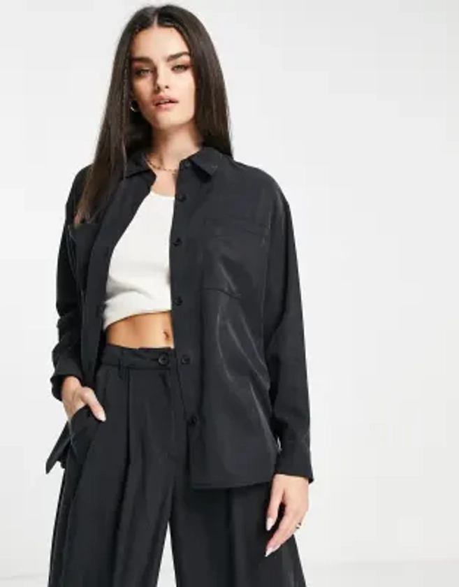 ASOS DESIGN oversized shirt in black co-ord | ASOS