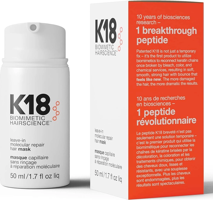 K18 LEAVE-IN MOLECULAR HAIR MASK, Masque Capillaire Peptidique Bioactif Hydratant Sans Rinçage K18 50ml