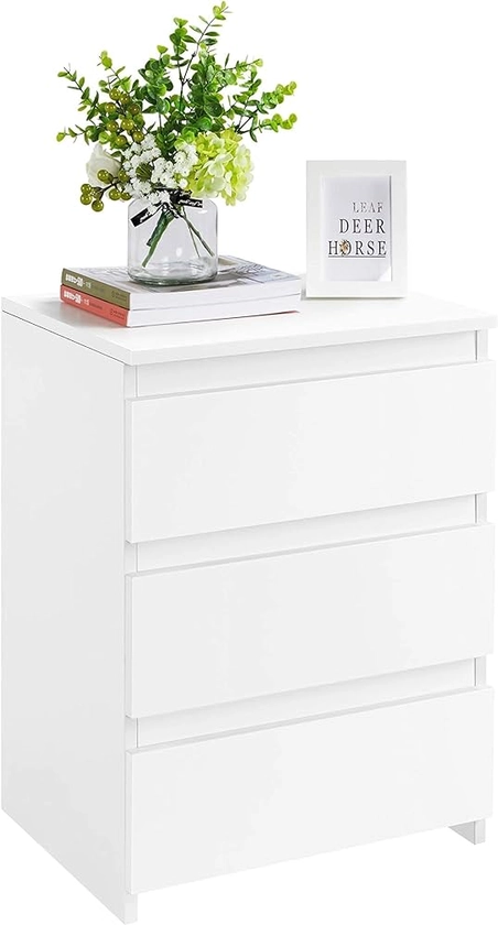 Yaheetech White Bedside/Side/End Tables with 3 Drawers Vertical Storage for Living Room Bedroom Nightstand Table 35 x 45 x 60.5 cm