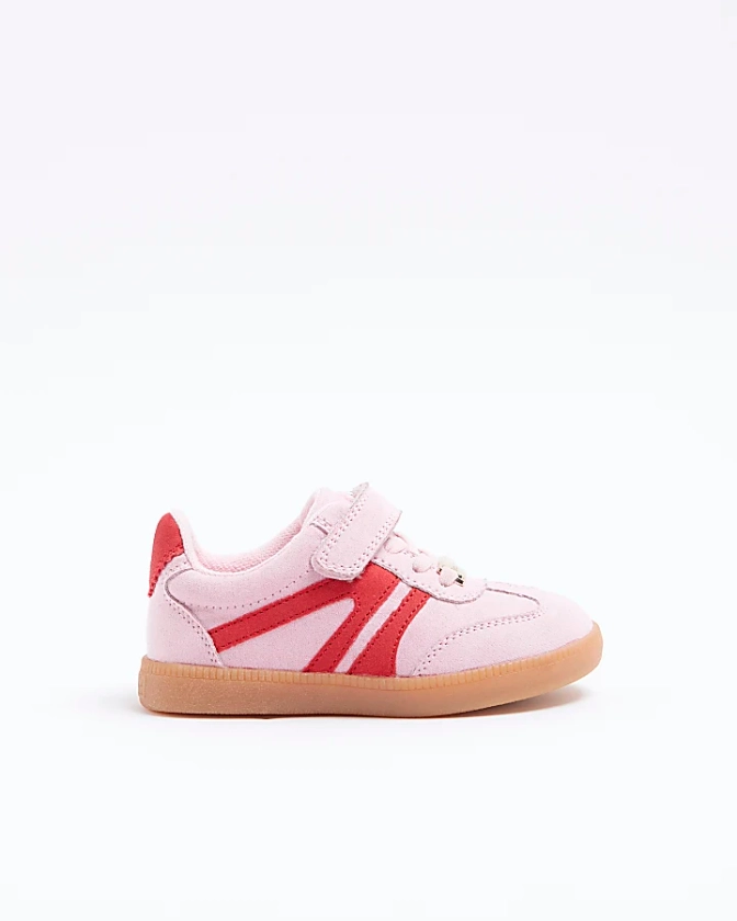 Mini girls pink panel trainers | River Island