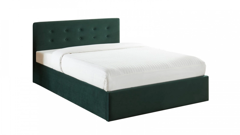 HOMIFAB Lit coffre 140x190 en velours vert avec tête de lit et sommier à lattes - Tina