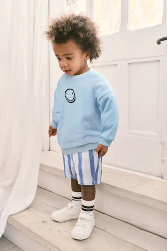 Blue Stripe Crew Neck Sweatshirt and Shorts Set (3mths-7yrs)