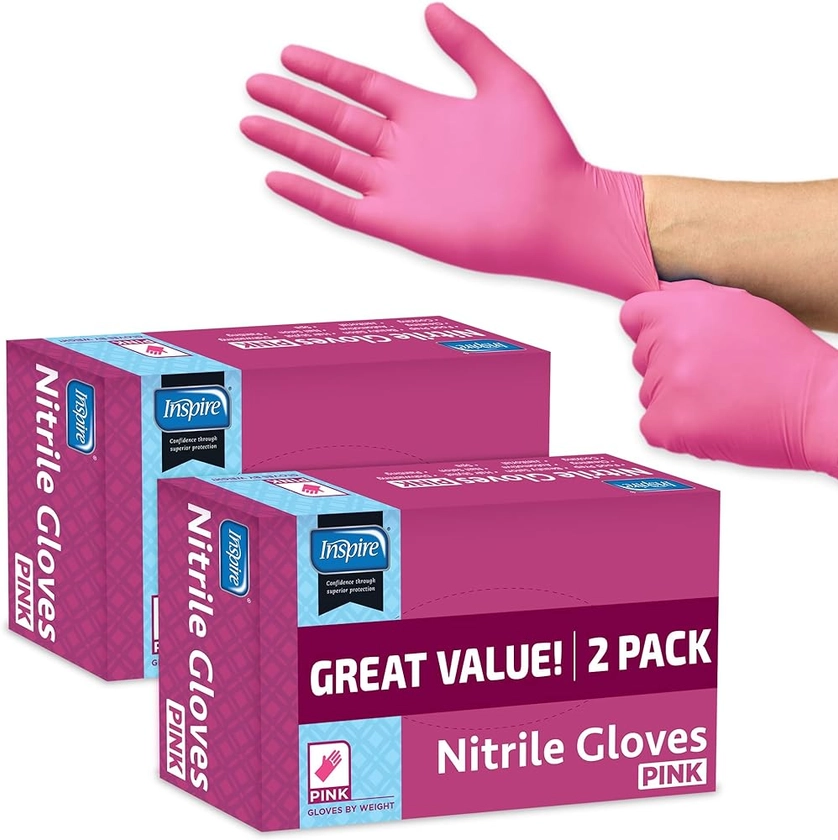 Inspire Pink Gloves Disposable Latex Free | Nitrile Pink Gloves Hair and Nail Salon, Esthetician Nitrile Disposable Gloves