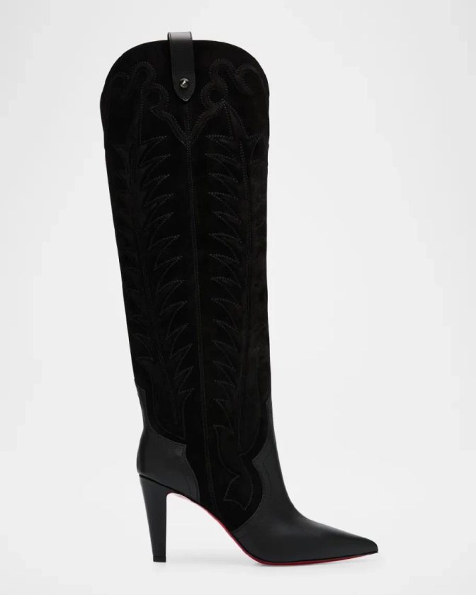 Christian Louboutin Santia Botta Mixed Leather Red Sole Boots