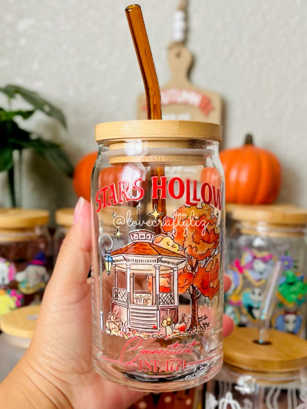 G Girls Stars Hollow16 oz Beer Can Glass | Jumbo Coffee Glass | Fall Autumn | Diner Libbey Cup | PSL | Lukes Diner | Autumn Festival