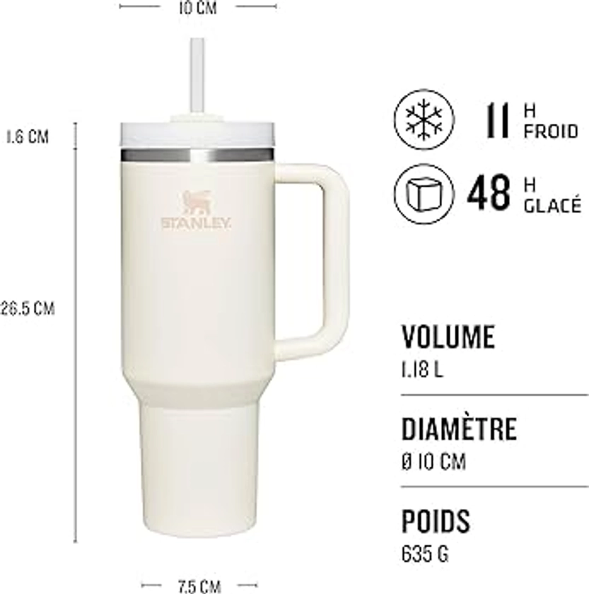 Stanley Quencher H2.0 FlowState Mug Isotherme avec Paille 1.2L - Froid Pendant 11 Heures - Glacé Pendant 48 Heures - Thermos Lavable au Lave-Vaisselle - Gourde Isotherme Sans BPA - Cream Tonal