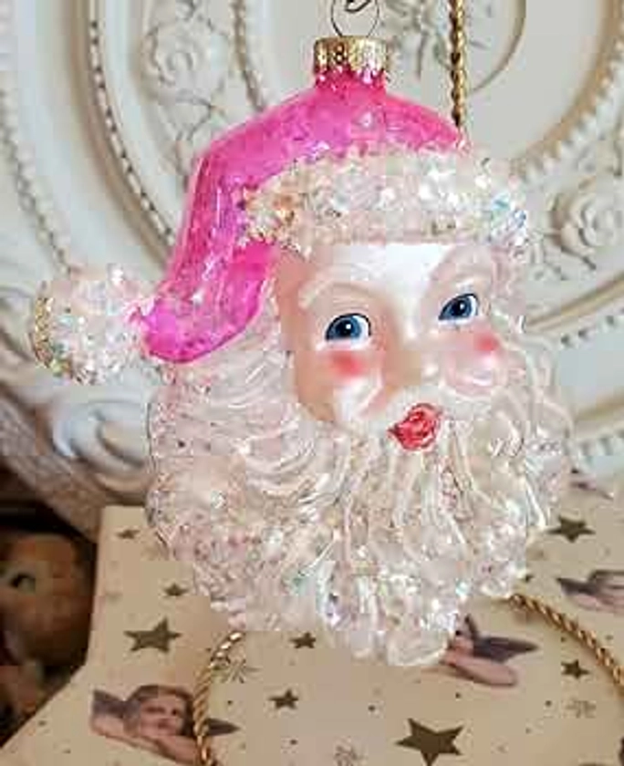 Pink Glitter Santa Head Ornament Christmas Tree Home Decoration