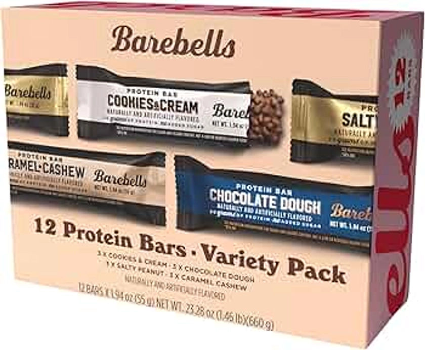 Barebells Protein Bars Variety Pack - 12 Count, 1.9oz Bars - Protein Snacks with 20g of High Protein - Chocolate Protein Bar with 1g of Total Sugars - Perfect on The Go Protein Snack & Breakfast Bars