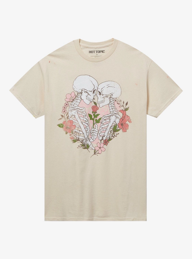 Skeleton Hearts & Flowers Cream Boyfriend Fit Girls T-Shirt
