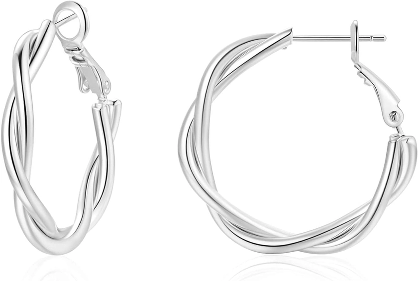 Hoop Earrings for Women, 14K Gold Sterling Silver Chunky Twisted Hoops Earring Hypoallergenic Ear Jewelry