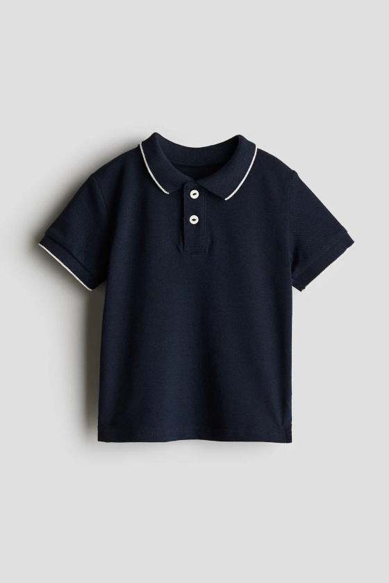 Cotton piqué polo shirt - Short sleeve - Regular length - Navy blue - Kids | H&M GB