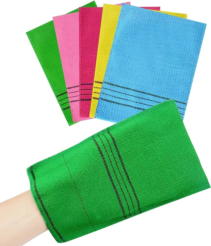 6 Pcs Exfoliating Washcloth, Korean Exfoliating Mitt Colorful Korean Exfoliating Cloth for Removing Dry, Large Size Exfoliating Body Scrubber (5 Color)