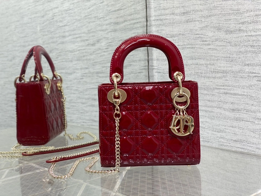 Mini Lady Dior Bag Cherry Red Patent Cannage Calfskin