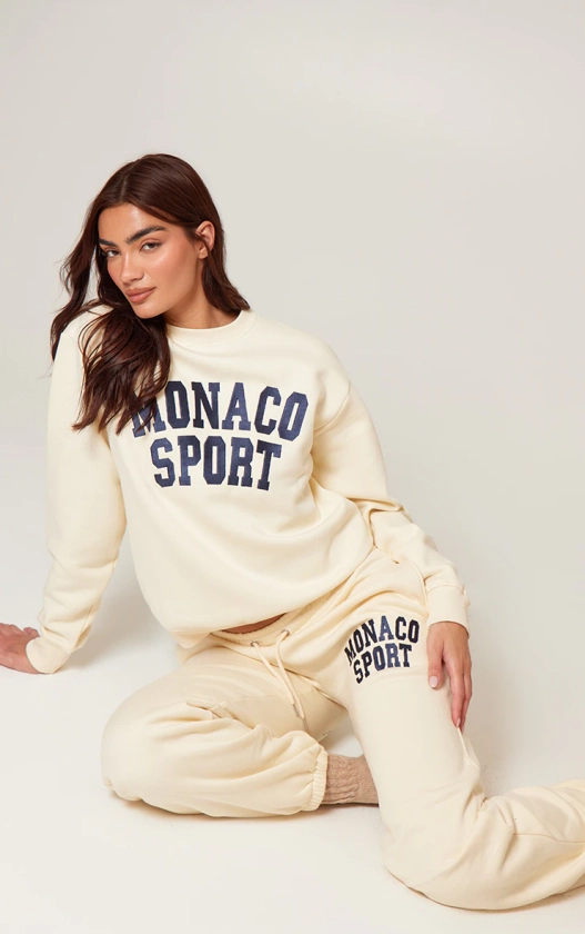 Cream Monaco Sports Embroidered Sweatshirt