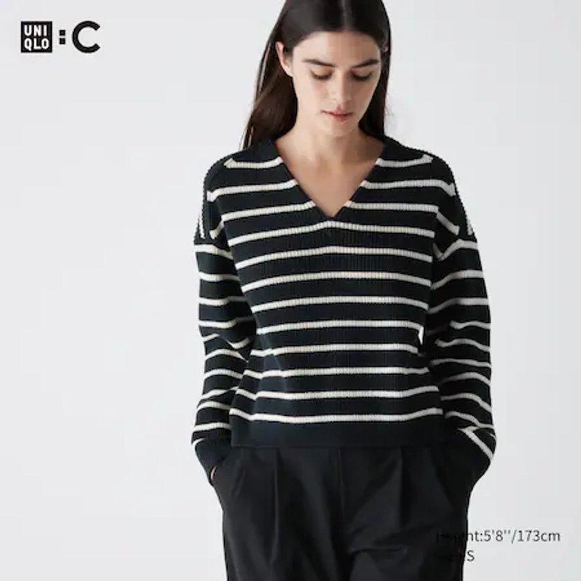 Striped V Neck Short Jumper | UNIQLO GB