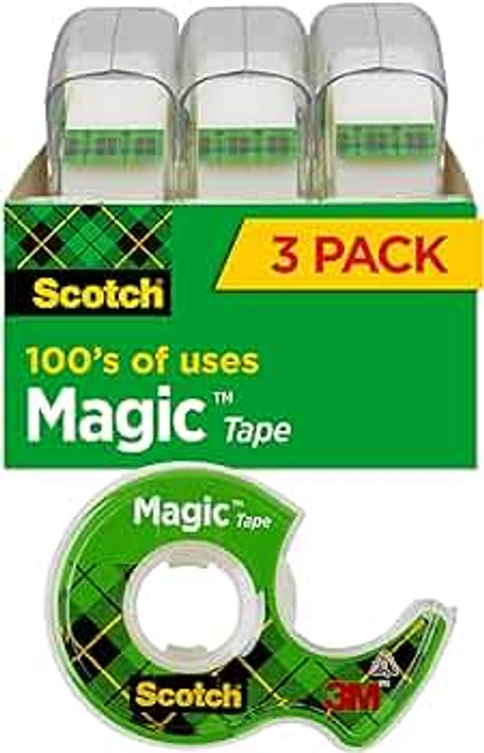 Scotch Magic Tape, 3 Rolls, Numerous Applications, Invisible, Engineered for Repairing, 3/4 x 300 Inches, Dispensered (3105)