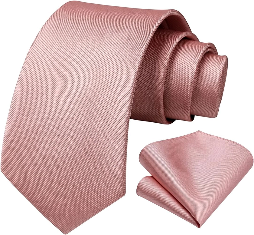HISDERN Pink Ties for Men Solid Necktie and Handkerchief Set Wedding Party Classic Silk Tie Sets : Amazon.co.uk: Fashion