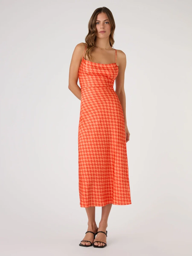 Riviera Midi Dress in Wavy Orange Print