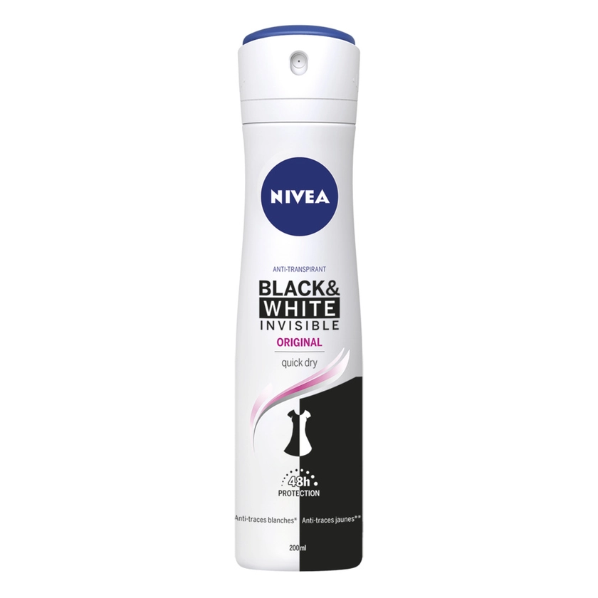 nivea | BLACK&WHITE ORIGINAL - Spray Anti-transpirant 48H Déodorant femme - 200 ml