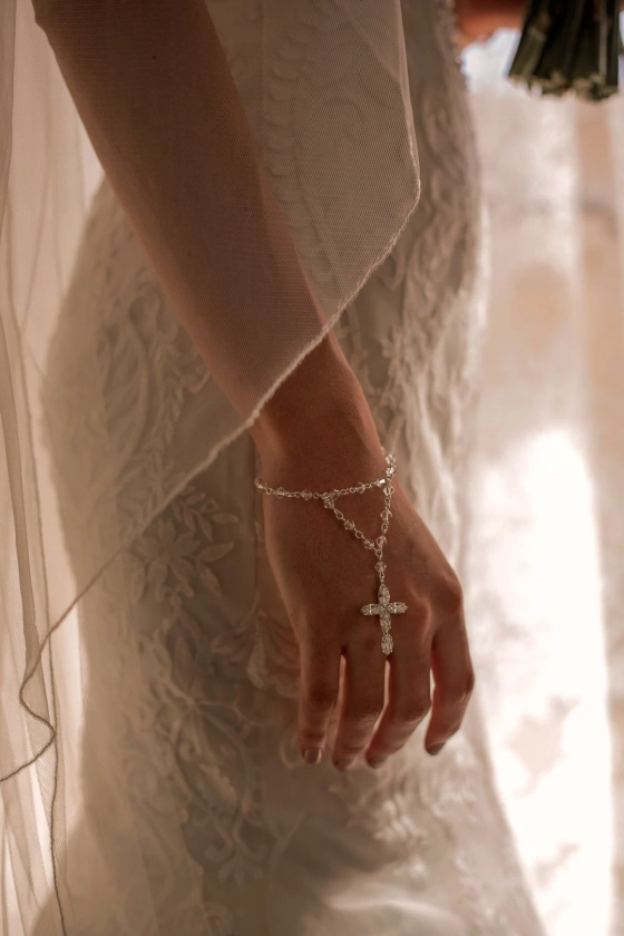 Bridal Rosary Bracelet With Double Crystal Chain - Etsy