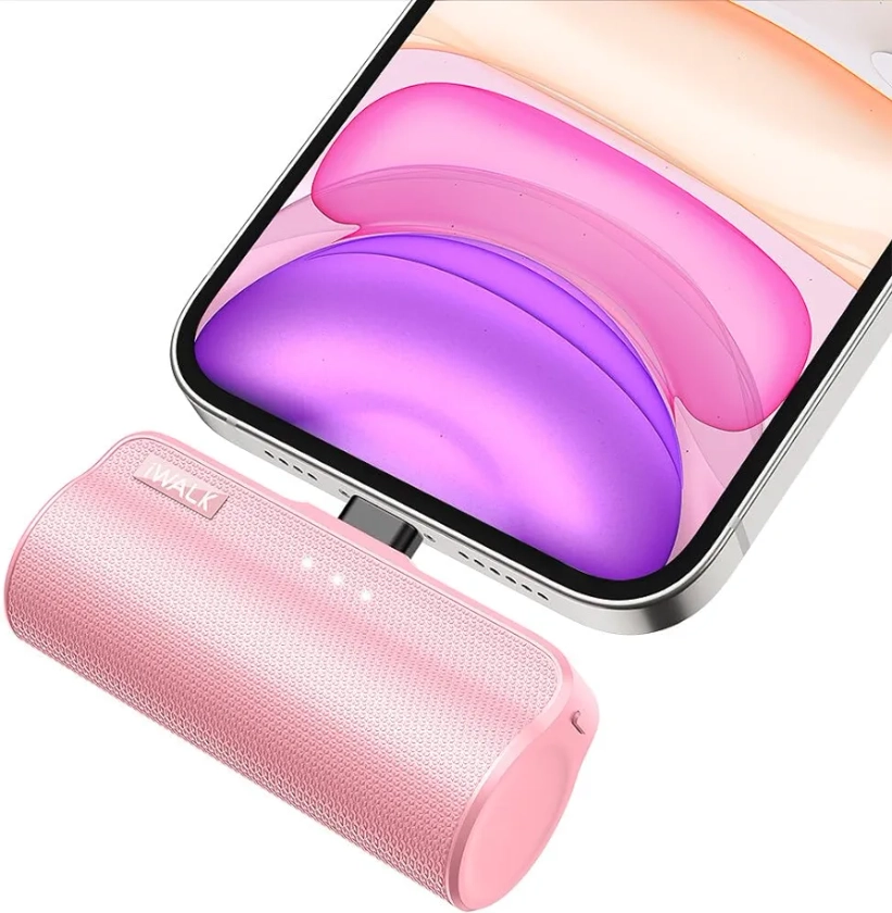 iWALK 3350mAh Portable Compact Built in Connector Docking External Battery Pack Power Bank Charger compatible with iPhone 14/14 Pro/14 Pro Max/14 Plus/13/12/11 /XS/XR/X/8/7/6s/Plus and More,Pink