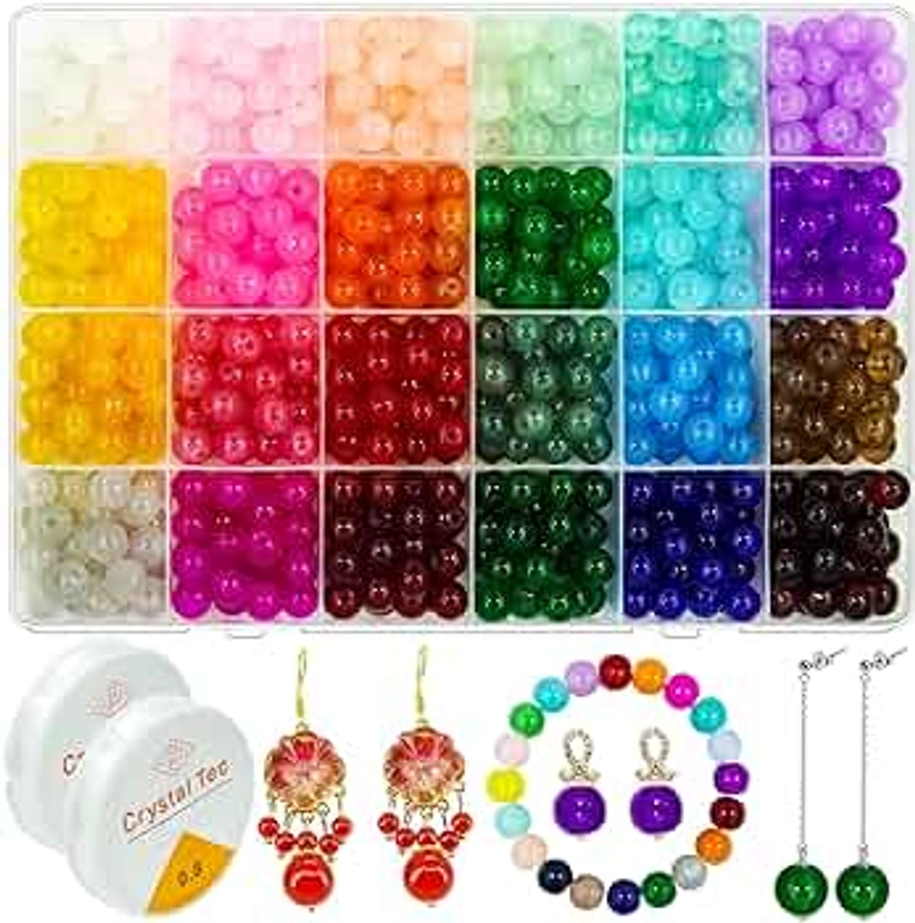 720pcs 8MM Glass Beads, 24 Color Crystal Gemstone Loose Spacer Beads for DIY Craft, Jewelry Making