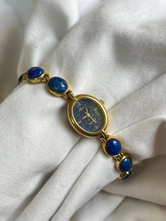 7” rare Lucoral Lapis Lazuli Diamond Quartz Watch. Sells for $227 see photos — Calypso Studios