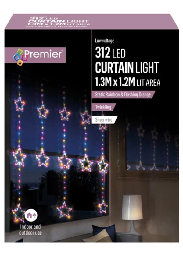 Premier Decorations 312 Rainbow LED Twinkling Curtain Light