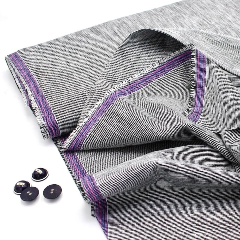 Rollo Yarn Dyed Linen and Viscose Irregular Micro Stripe Chambray - Black