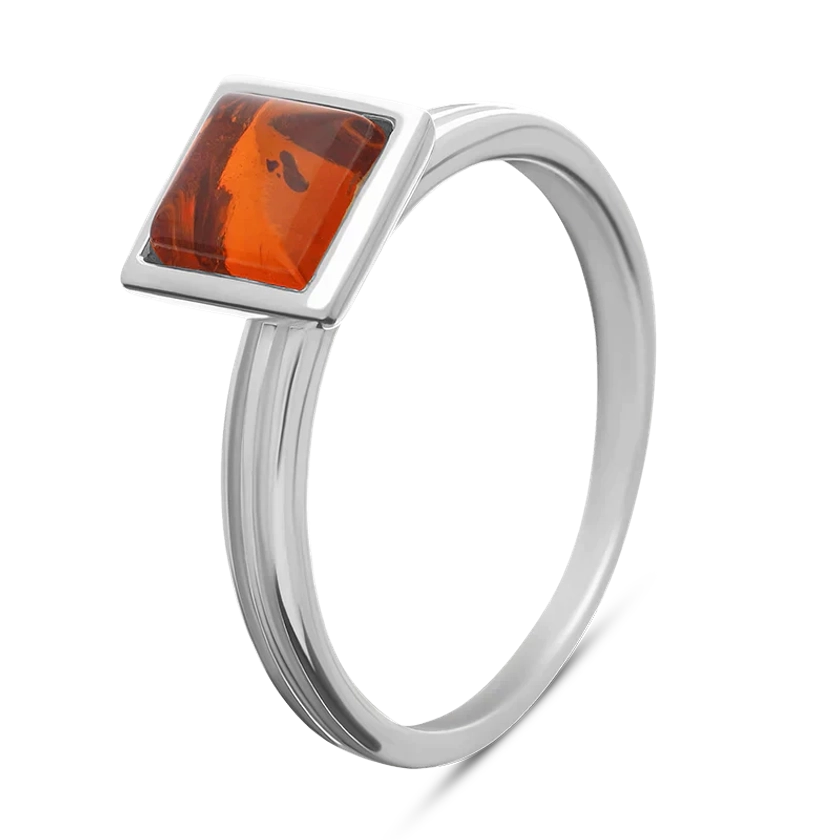 Sterling Silver Amber Square Stacking Ring R1231 | Contemporary Designer Jewellery