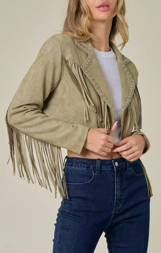 Dana Light Olive Fringe Jacket