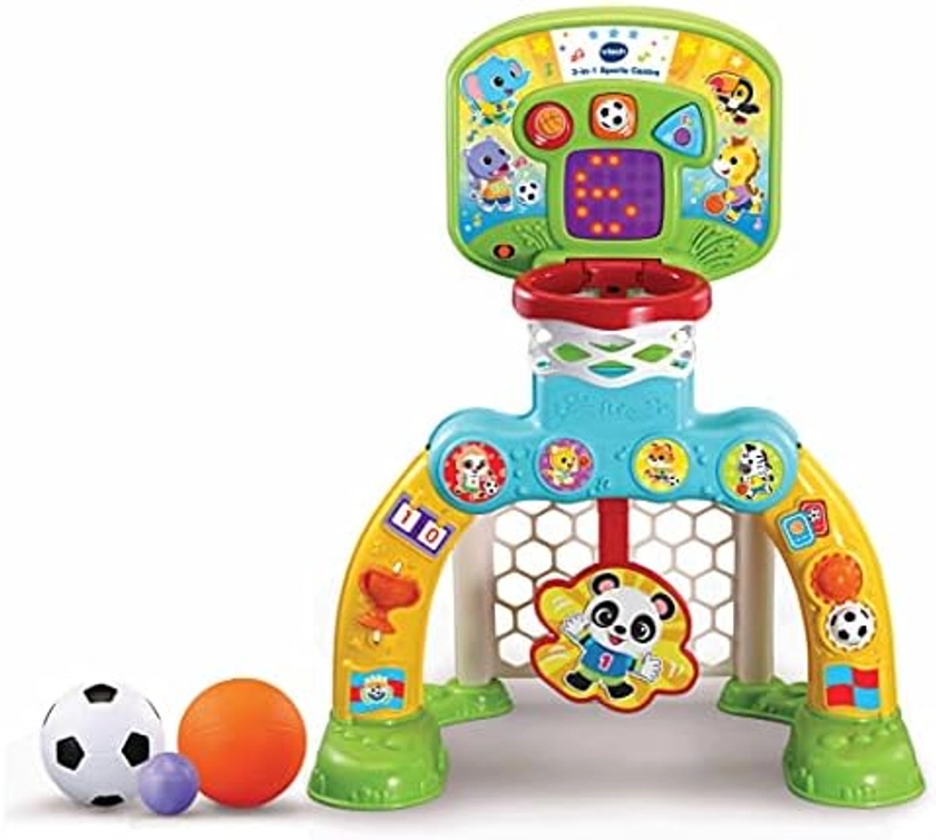 VTech 3-in-1 Sports Centre, Baby Interactive Toy with Colours and Sounds, Learning with Role-Play, Suitable for Baby Boys & Girls from 12 to 36 Months (Yellow/Blue), English Version, 66x58x44 cm