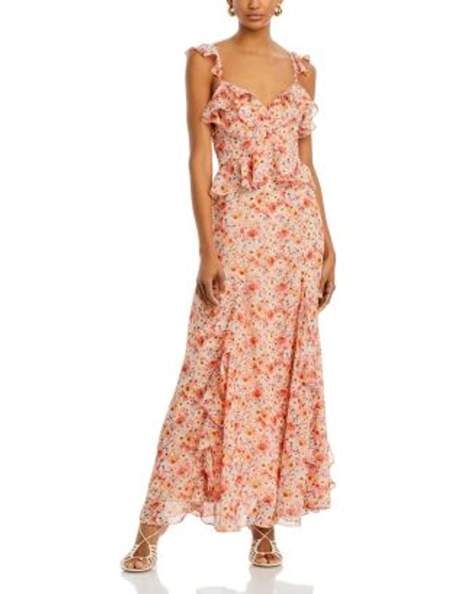 AQUA Floral Ruffle Trim Maxi Dress - 100% Exclusive Women - Bloomingdale's