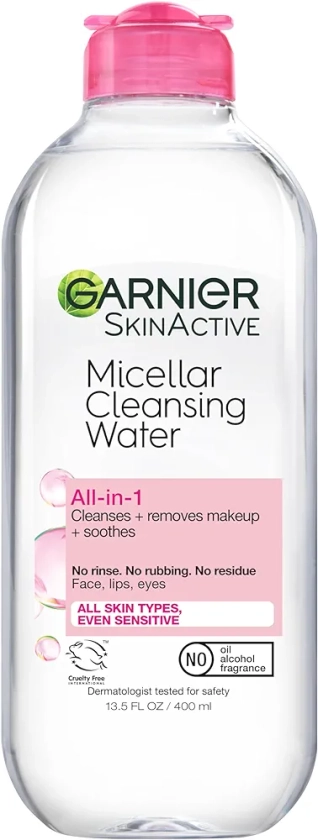 Garnier Micellar Water, Hydrating Facial Cleanser & Makeup Remover, Suitable for Sensitive Skin, Vegan, Cruelty Free, 13.5 Fl Oz (400mL), 1 Count