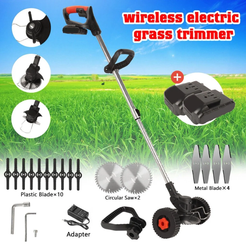 24v 1800w Cordless Grass Trimmer Lawn Grass Brush Cutter Blade Whipper Snipper + 2 Batteries