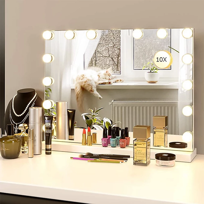 Yohood Makeup Mirror with 14 Dimmable Bulbs- 50cm x 42cm | DIY at B&Q