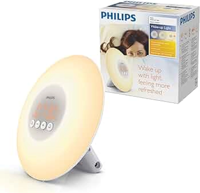 Philips Éveil Lumière avec 10 réglages d'intensité lumineuse, Signal sonore agréable, efficacité cliniquement prouvée (modèle HF3500/01)