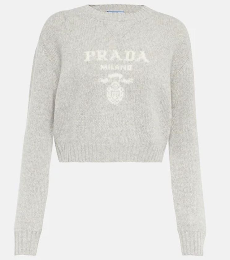 Virgin wool and cashmere cropped sweater in grey - Prada | Mytheresa