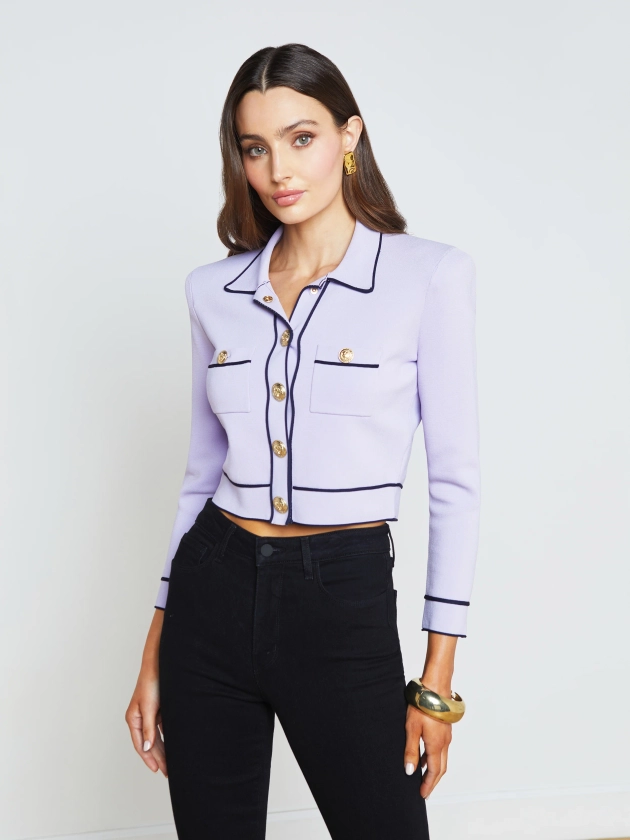 L'AGENCE - Neo Cropped Cardigan in Pale Lilac/Midnight