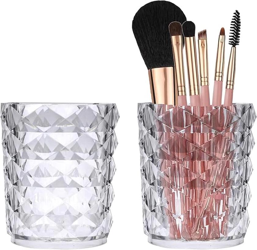 huahuo 2Pcs Makeup Brushes Holder Acrylic Organizer Cosmetic Brush Cup for Brow Pencil, Lipstick, Eyeliner